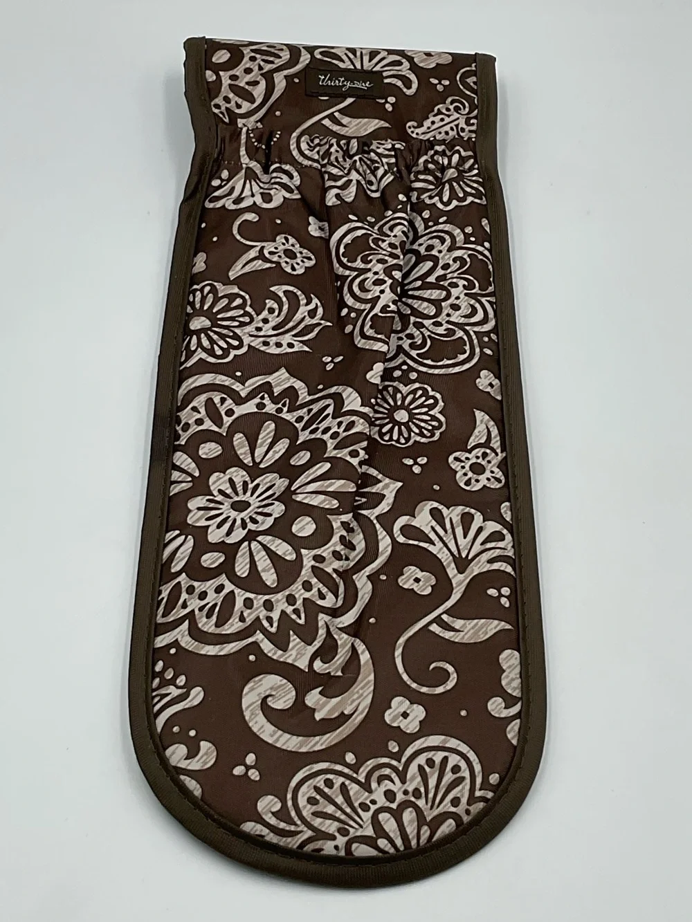 Thirty-One Brown Woodblock Floral Curling Flat Iron Case